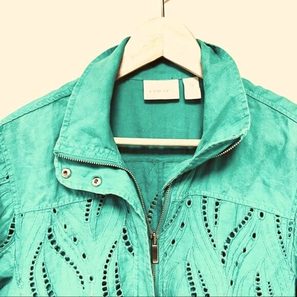 š ChicosāgreenālinenĀ eyeletājacket.āSizeā2ā(āL) - Picture 4 of 7